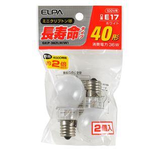 （業務用セット） ELPA 長寿命ミニクリプトン球 電球 40W形 E17 ホワイト 2個入 GKP-362LH（W） 【×20セット】 - 拡大画像