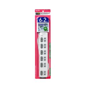 （業務用セット） ELPA スイッチ付タップ LEDランプ 上挿し 6個口 1m WLS-LU62EB（W） 【×5セット】 - 拡大画像