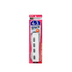 （まとめ買い） ELPA スイッチ付タップ LEDランプ 横挿し 4個口 3m WLS-LY43EB（W） 【×5セット】