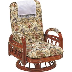 リクライニングチェア/360度回転座椅子 【座面高26cm】 木製(籐) 肘付き - 拡大画像