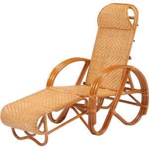 リクライニング三ツ折椅子 木製(籐) 肘掛け 折りたたみ式  - 拡大画像