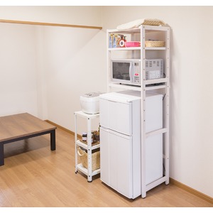 冷蔵庫ラック 木製 棚板(10段階高さ調整可)/アジャスター付き 白(ホワイト)  - 拡大画像