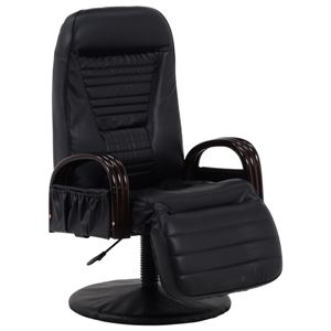 回転座椅子 11段リクライニング 座面昇降式 肘掛け/ポケット付き 黒  - 拡大画像