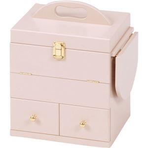 コスメボックス 木製 ミラー/バタフライ式ミニテーブル付き ピンク  商品写真