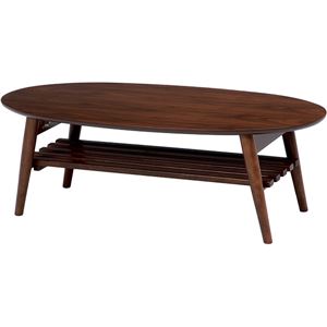 折れ脚テーブル(ローテーブル/折りたたみテーブル) 楕円形 幅100cm 木製 収納棚付き ブラウン - 拡大画像