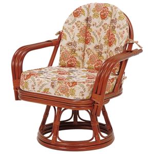 回転座椅子/パーソナルチェア 【ゆったりサイズ】 座面高36cm 木製(ラタン製) 肘付き 商品画像