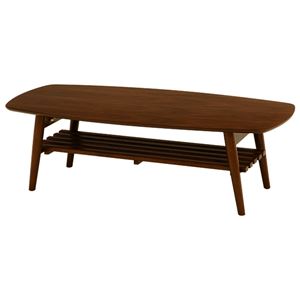 折れ脚テーブル(ローテーブル/折りたたみテーブル) 長方形 幅110cm 木製 収納棚付き ブラウン - 拡大画像