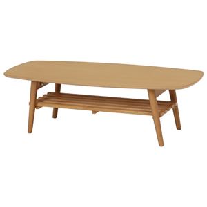 折れ脚テーブル(ローテーブル/折りたたみテーブル) 長方形 幅110cm 木製 収納棚付き ナチュラル - 拡大画像