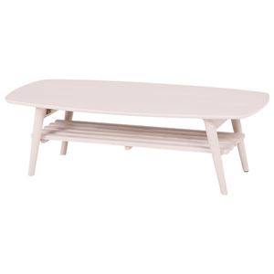 折れ脚テーブル(ローテーブル/折りたたみテーブル) 長方形 幅110cm 木製 収納棚付き ホワイト(白) - 拡大画像