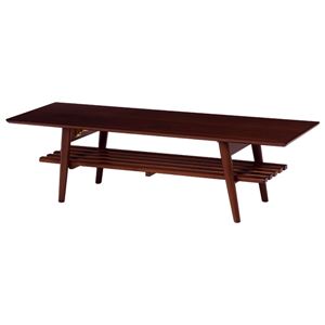 折れ脚テーブル(ローテーブル/折りたたみテーブル) 長方形 幅120cm 木製 収納棚付き ブラウン - 拡大画像