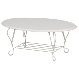 折れ脚テーブル(ローテーブル/折りたたみテーブル) 楕円形 幅80cm スチール×木製 収納棚付き アイアンシリーズ ホワイト(白) - 拡大画像