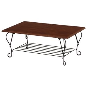 折れ脚テーブル(ローテーブル/折りたたみテーブル) 長方形/ブラウン 幅80cm スチール×木製 収納棚付き アイアンシリーズ 商品画像
