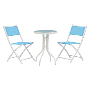 ガーデンテーブルセット (円形テーブル×1+折りたたみ式椅子×2) ブルー  - 拡大画像
