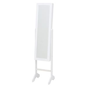 スタンドミラー(ジュエリーボックス/全身姿見鏡) 幅35cm 収納スペース付き ホワイト(白)  商品画像