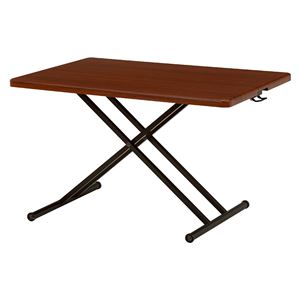 リフティングテーブル(昇降式テーブル) 木製/スチールパイプ 幅120cm レバー式 KT-3171BR ブラウン - 拡大画像