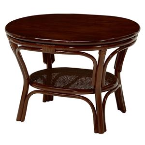 ローテーブル/丸型テーブル 木製(籐/マホガニー) 幅56cm アジアンテイスト ブラウン 