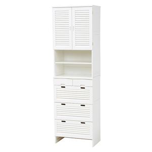 ハイチェスト/収納棚 【ルーバー仕様】 幅55cm×奥行35cm×高さ180cm 木製 棚付き ホワイト(白)