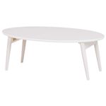 折れ脚テーブル(ローテーブル/折りたたみテーブル) 楕円形 幅90cm×奥行50cm×高さ33.5cm 木製 ホワイトウォッシュ