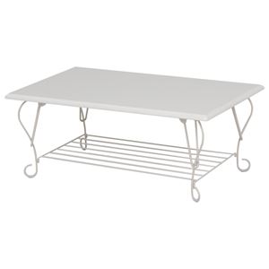折れ脚テーブル(ローテーブル/折りたたみテーブル) 長方形/ホワイト(白)  幅80cm スチール×木製 収納棚付き アイアンシリーズ 商品画像