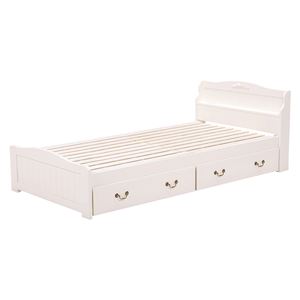 収納付きベッド/すのこベッド 本体 【セミシングルショートサイズ】 木製 二口コンセント/宮付き ホワイト(白)  - 拡大画像