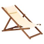 リラックスチェア/アウトドアチェア 【折りたたみ式/アイボリー】 木製 背部：3段階角度調整可 枕付き