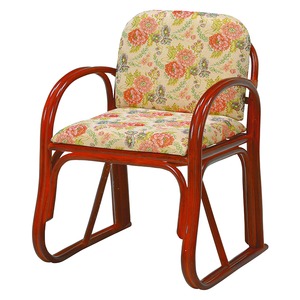 楽々座椅子/パーソナルチェア 【座面高43cm】 肘付き 籐製 座面：ジャガード織り生地使用
