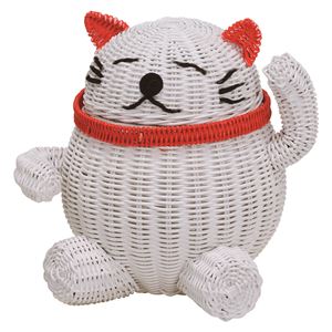 フリーラック(バスケット/小物入れ) 籐製 【ねこ】 幅28cm×奥行22cm×高さ26cm