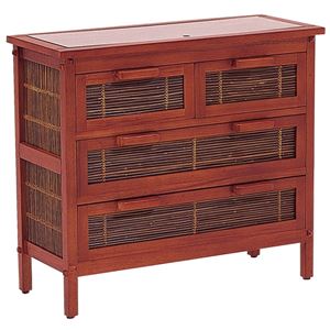 コレクションチェスト/収納棚 【幅80cm×奥行33cm】 木製/籐・天然木 強化ガラス天板 アジアンテイスト