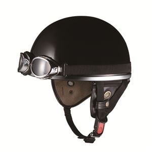 ハーフヘルメット ゴーグル付き PF-5 ブラック 【バイク用品】 - 拡大画像