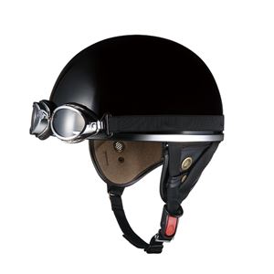 ハーフヘルメット ゴーグル付き PF-5X ブラック 【バイク用品】 - 拡大画像