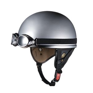 ハーフヘルメット ゴーグル付き PF-5X シルバー 【バイク用品】 - 拡大画像