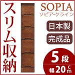 隙間収納チェスト/タンス 幅20cm 5段 本体：ブラウン/茶 木製 スリム家具 すきま収納 【日本製/完成品】