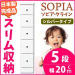 隙間収納チェスト/タンス 幅20cm 5段 (本体：ホワイト/白、取っ手：シルバータイプ＆色おまかせ）木製 スリム家具 すきま収納 【日本製/完成品】