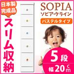 隙間収納チェスト/タンス 幅20cm 5段 (本体：ホワイト/白、取っ手：パステルタイプ＆色おまかせ）木製 スリム家具 すきま収納 【日本製/完成品】