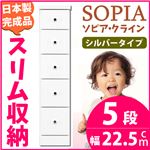 隙間収納チェスト/タンス 幅22.5cm 5段 (本体：ホワイト/白、取っ手：シルバータイプ＆色おまかせ）木製 スリム家具 すきま収納 【日本製/完成品】