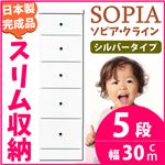 隙間収納チェスト/タンス 幅30cm 5段 (本体：ホワイト/白、取っ手：シルバータイプ＆色おまかせ）木製 スリム家具 すきま収納 【日本製/完成品】