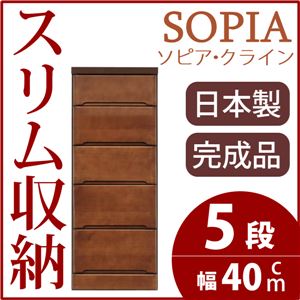 隙間収納チェスト/タンス 幅40cm 5段 本体：ブラウン/茶 木製 スリム家具 すきま収納 【日本製/完成品】 - 拡大画像