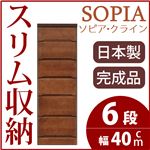 隙間収納チェスト/タンス 幅40cm 6段 本体：ブラウン/茶 木製 スリム家具 すきま収納 【日本製/完成品】