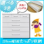 大容量 収納ローチェスト/タンス収納家具 幅120cm 5段 （カラー：パステルブルー） 【日本製/完成品】