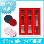 カラーブックシェルフ/本棚 扉付き 幅80cm ロータイプ （カラー：ホワイト） 【日本製/完成品】