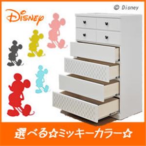 ディズニー家具 6段 ハイチェスト 幅80cm 「シンプルミッキー」 カラー：レッド （取っ手：ミッキーホワイト×全4個）木製 【完成品】【日本製】