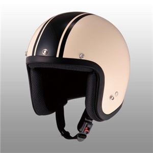 JUQUE（ジュクー） FC022 ストライプジェットヘルメット アイボリー／ブラック L - 拡大画像
