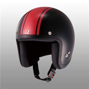 JUQUE（ジュクー） FC022 ストライプジェットヘルメット ブラック／レッド L - 拡大画像