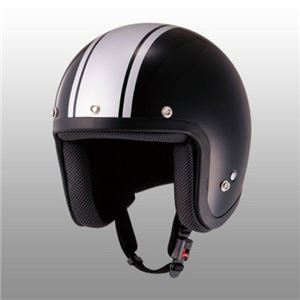 JUQUE（ジュクー） FC022 ストライプジェットヘルメット ブラック／シルバー L - 拡大画像