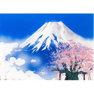 吉岡浩太郎シルク『吉祥』版画額(インチ)「桜白富士」　8114