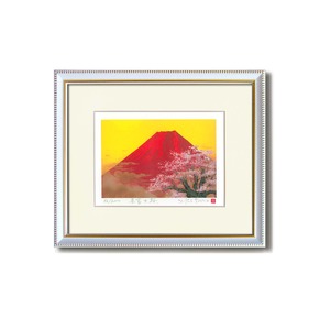 吉岡浩太郎シルク『吉祥』版画額(インチ)「桜赤富士」　8114