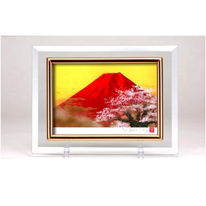 吉岡浩太郎クリスタル絵画　赤富士桜　