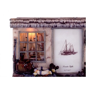 アンティーク風フォトスタンド/写真立て 【ライト付き】 レジン樹脂製 『海の家』 商品写真2