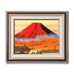 葛谷聖山（梅月）日本画額F6(黒)　「赤富士」