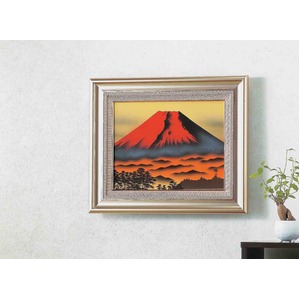 葛谷聖山(梅月)日本画額ＡＳ　「赤富士」